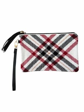Woven Aztec Plaid Wristlet Clutch in Red, Black and White and Golden Yellow